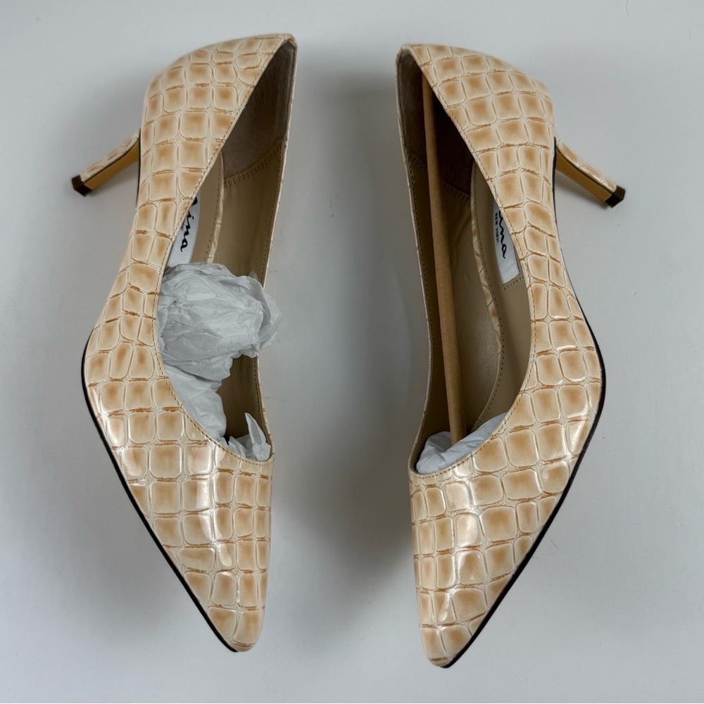 Nina Parchment Croc Heels Womens 8M Beige Pointed Toe - Picture 2 of 12